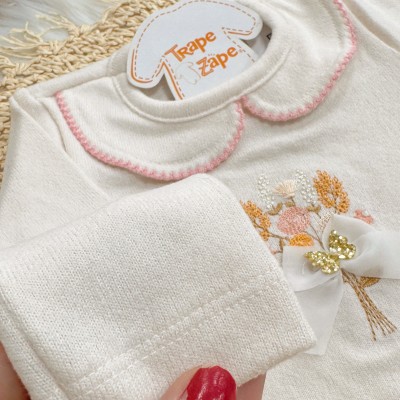 Conj. Blusa em Plush Manga Longa  Florzinhas e Calça - Rosa